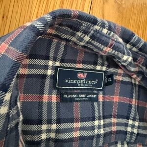 Vineyard Vines Men's Navy and Red Plaid Shirt jacket with pockets